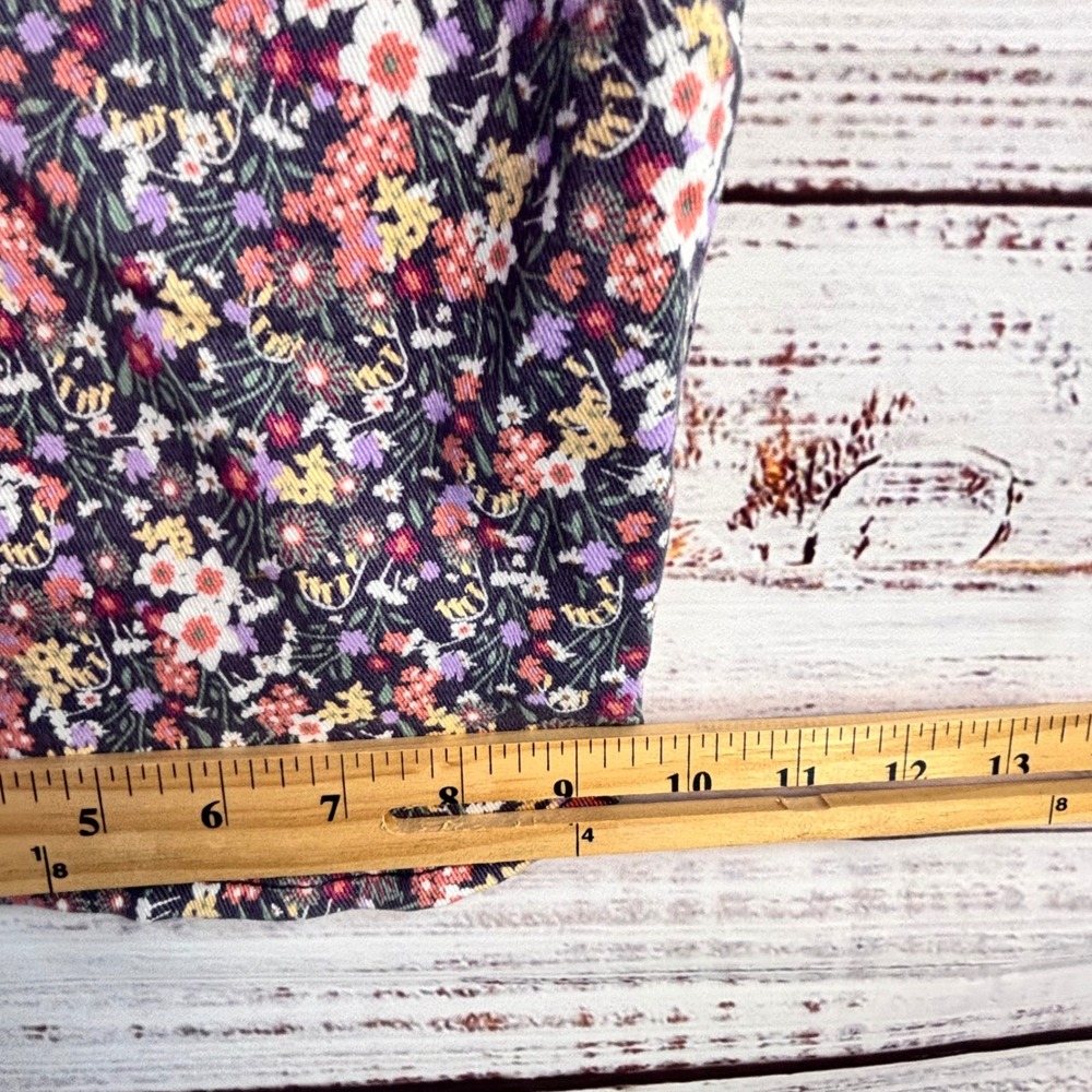 Vintage Maximalist Ditsy Floral Denim Shorts 16 Purple Stretch Cotton Cottage - Picture 10 of 11
